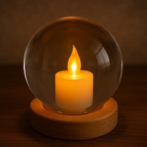 Crystal Glass Ball LED Candle Light with Wooden Base