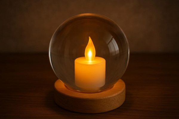 13 Crystal Glass Ball LED Candle Light with Wooden Base