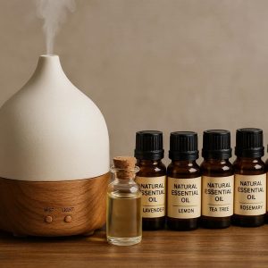 Wood and Ceramic Diffuser with Natural Essential Oil Set