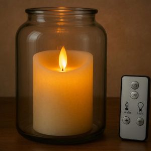 3 Large Glass Jar LED Candle with Flickering Flame Effect Remote