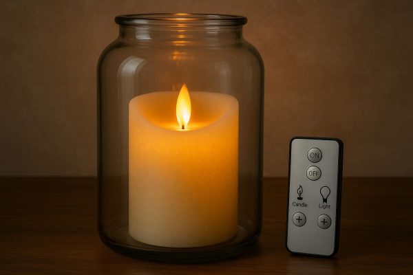 3 Large Glass Jar LED Candle with Flickering Flame Effect Remote