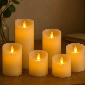Set of 6 Small Pillar Flameless Candles for Home Decor Centerpiece