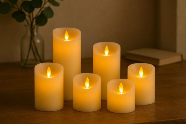 4 Set of 6 Small Pillar Flameless Candles for Home Decor Centerpiece
