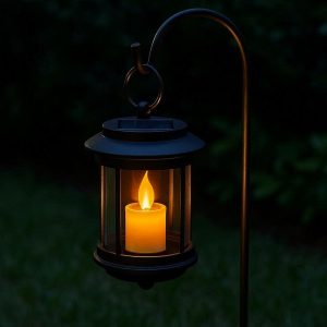 Outdoor Solar Powered Hanging Candle Lantern with Auto On